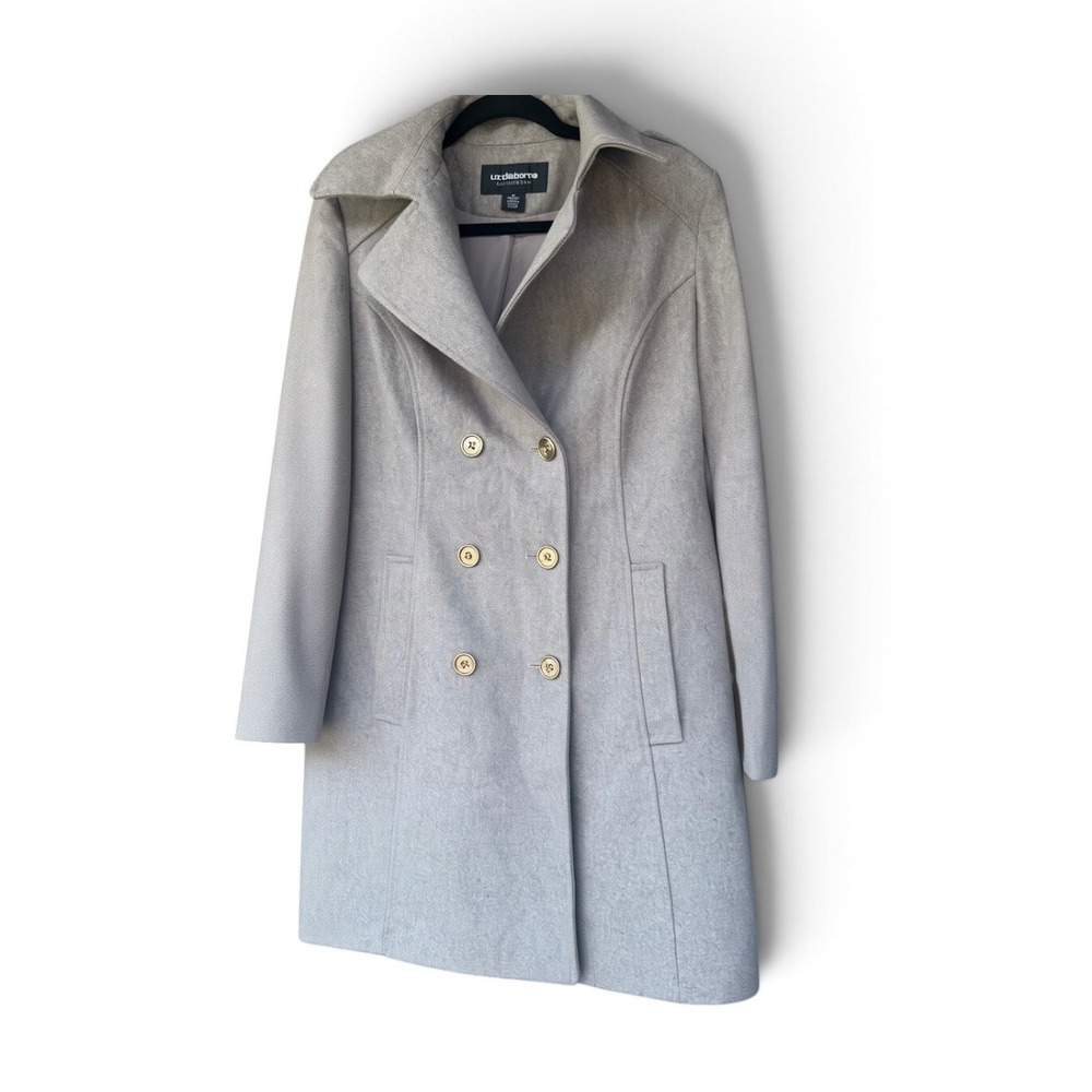 Liz Claiborne Pea Coat Women Size M Grey GUC Wool Blend Double Breasted